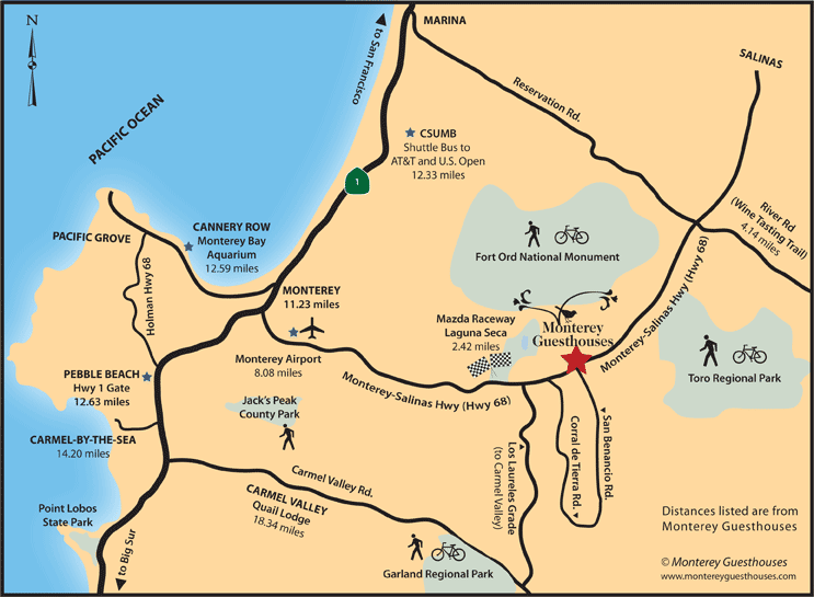 map of Monterey Guesthouses location